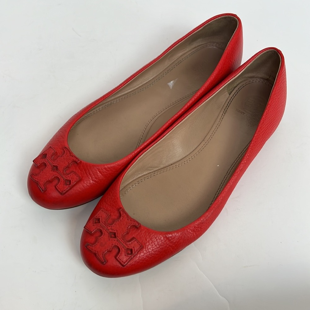 Tory Burch Red Leather Flats Size 10 Shoes Womens